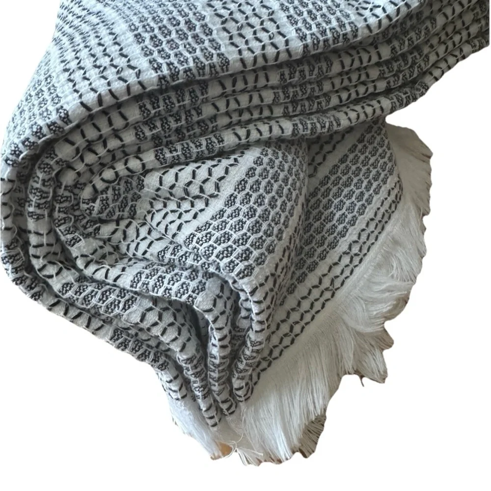 Kitchen Towels Set of 3 Oversized 20 x 30in 100% Turkish Cotton, Gray White